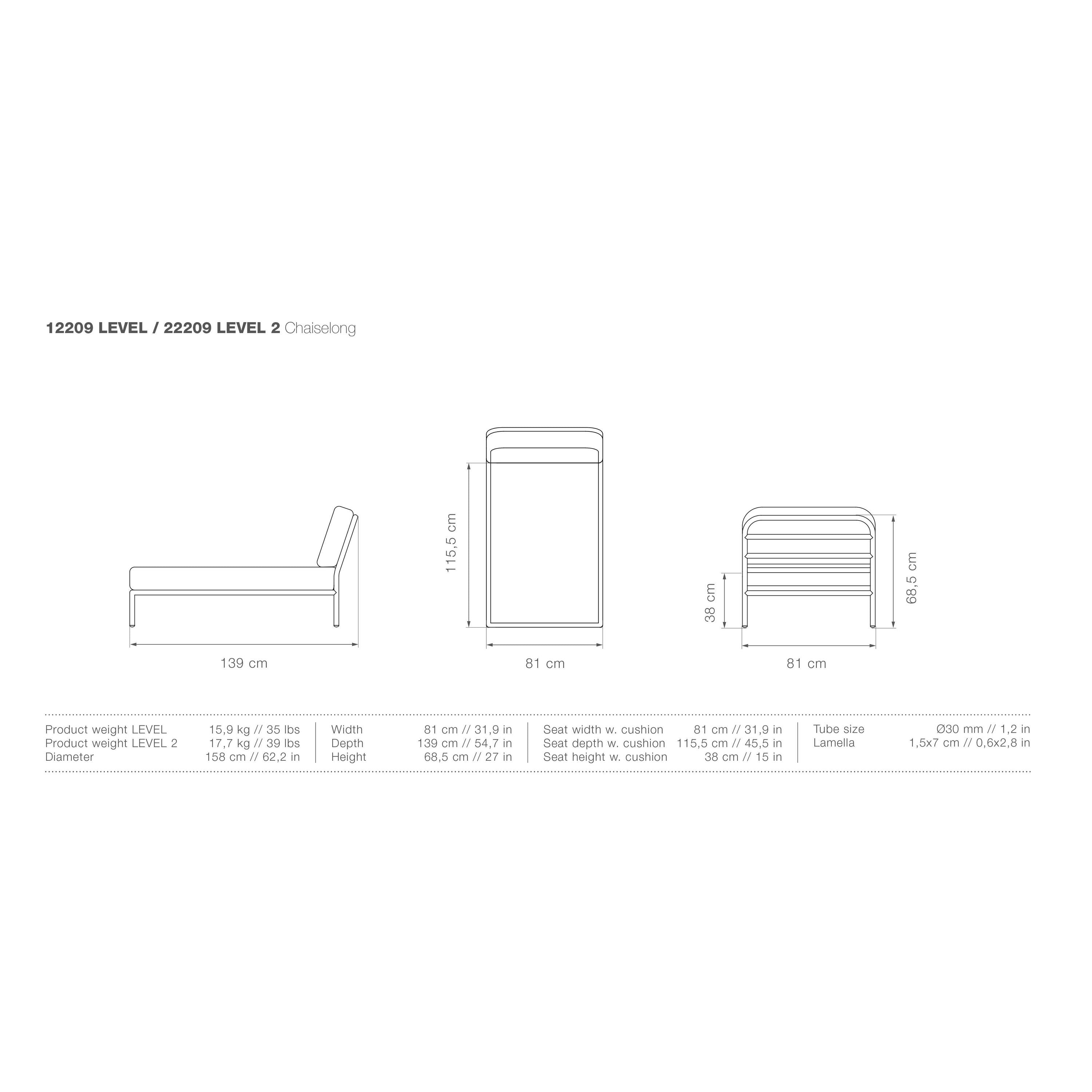 Level2 Chaise Longue ligbed frame donkergrijs stof dark grey