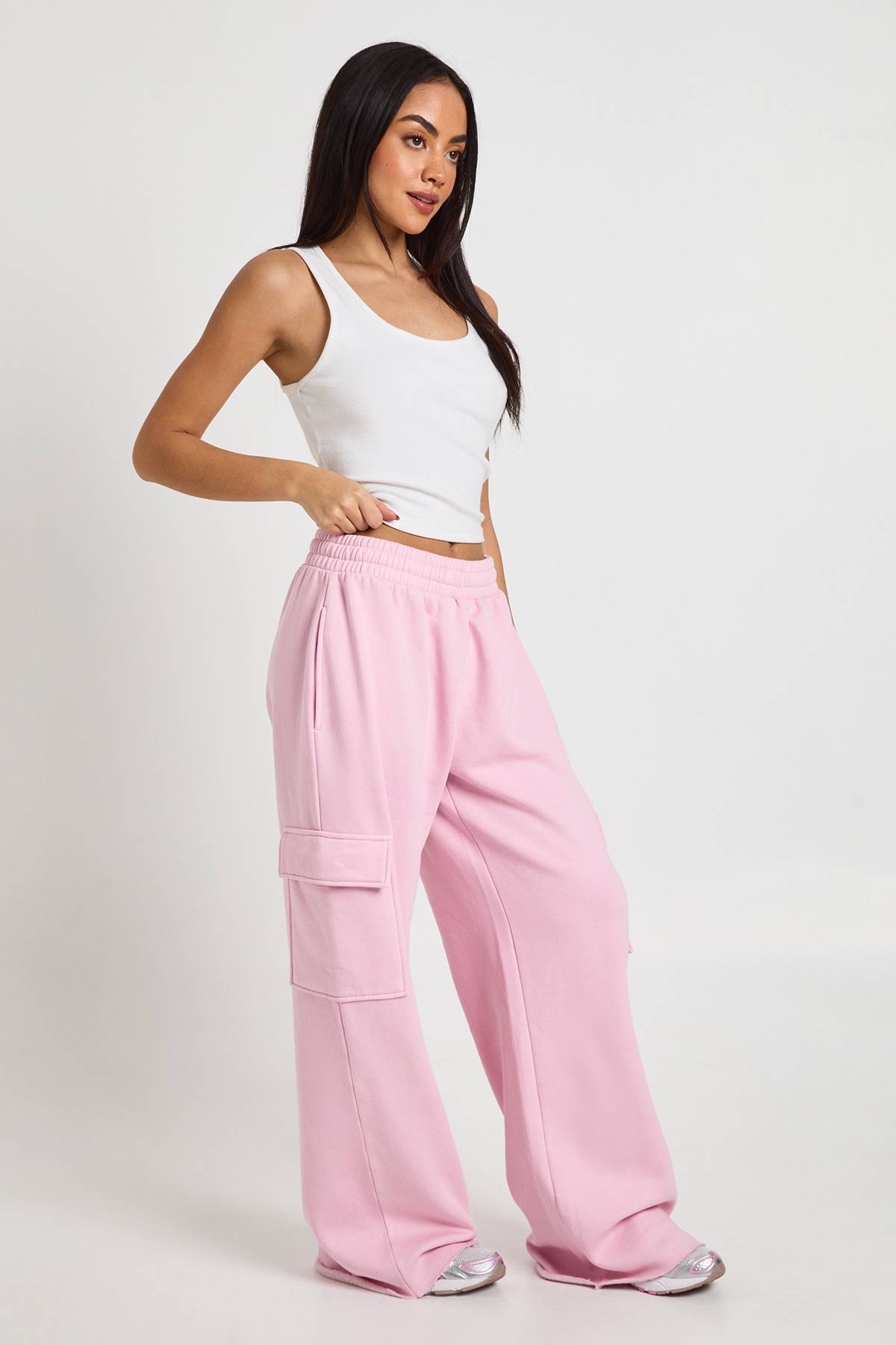 boohoo Jogger Cargo Droit Taille Mi-haute Effet Délavé