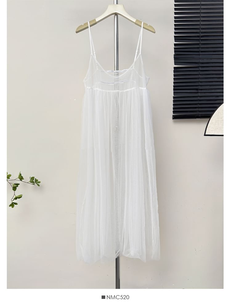 Lemongrass - Mouwloze V-hals mesh lange jurk in 6 kleuren