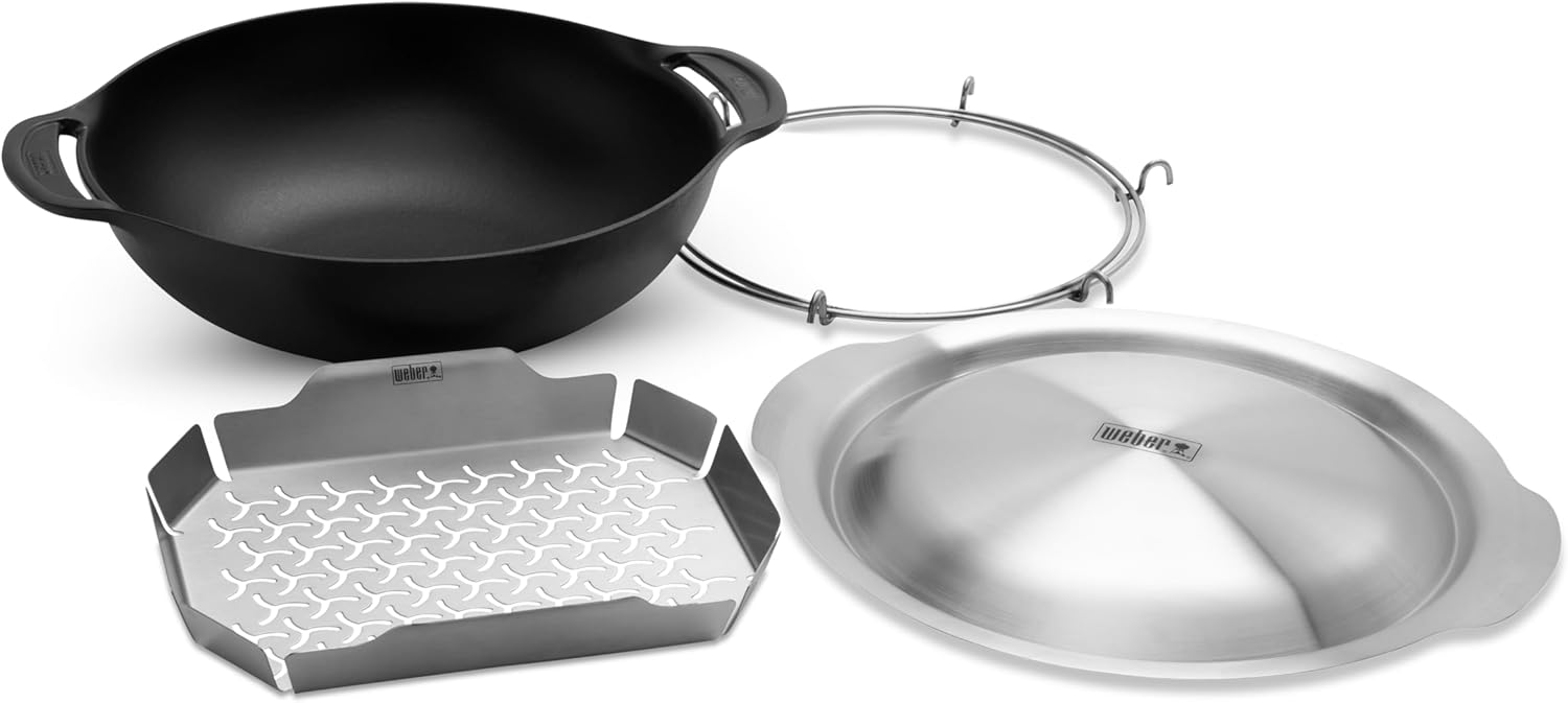 Weber Crafted Wok & Dampfgaraufsatz / 2-in-1 Edelstahl-Set zum Braten und Dämpfen von Gemüse, Fleisch oder Fisch – Silber (7607)