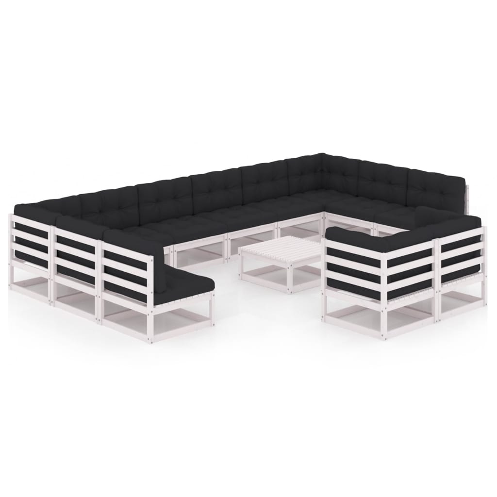 Salon de jardin meuble d'extérieur ensemble de mobilier 13 pièces avec coussins blanc bois de pin massif
