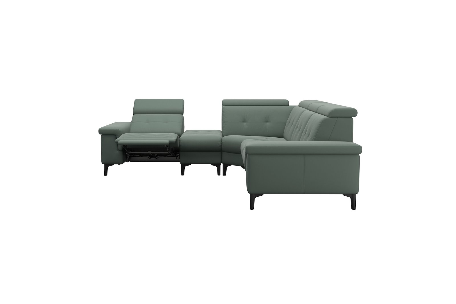 Anna C12 hjørnesofa (PCenterCMM) Hud Paloma Sage Green med A2 arm og polerte organiske sort alu ben, 14 cm. (Power-Center-CornerManual-Manual)