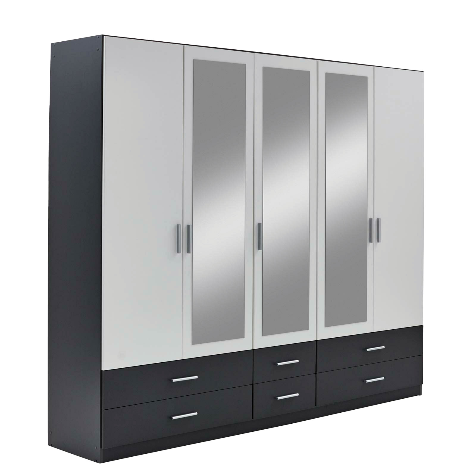 Kombi-Drehtürenschrank - alpinweiß-grau metallic - 226 cm