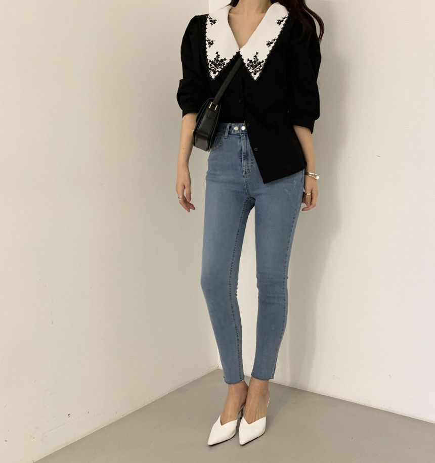 Cossita - Blouse met kraag en elleboogmouwen