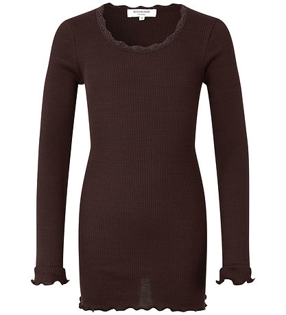 Rosemunde Bluse - Seide/Baumwolle - Rib - Dark Espresso m. Spitz