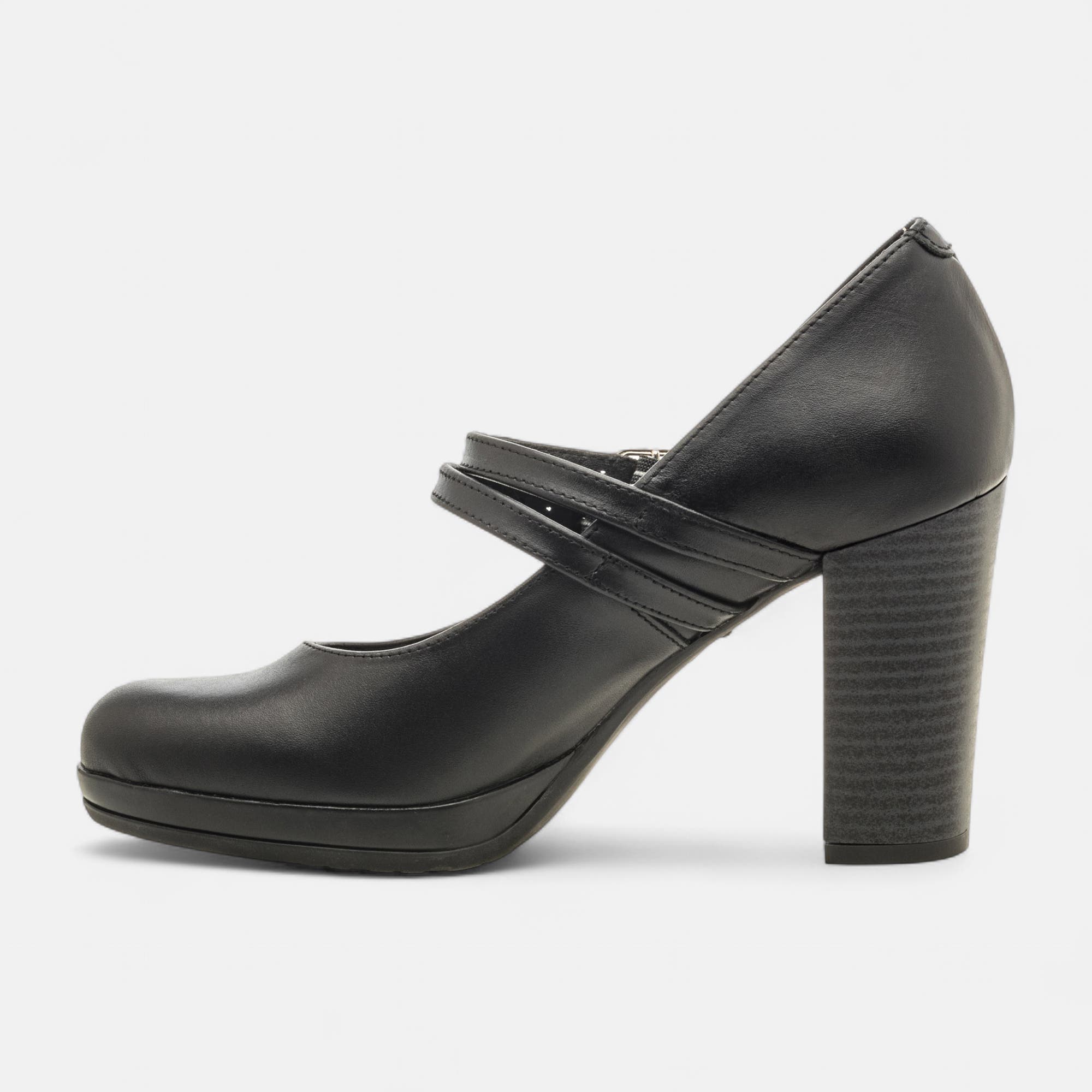 Babies à talon Femme en cuir noir