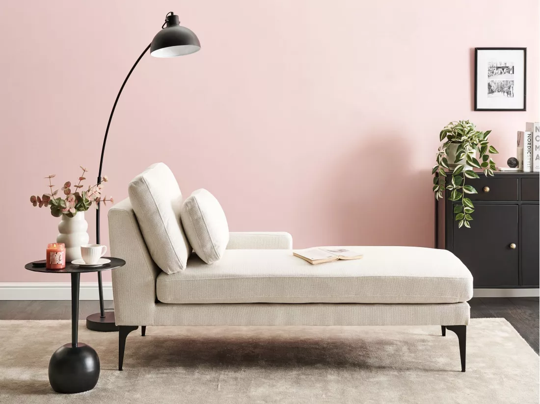 Chaise longue à droite en tissu beige clair EWRON