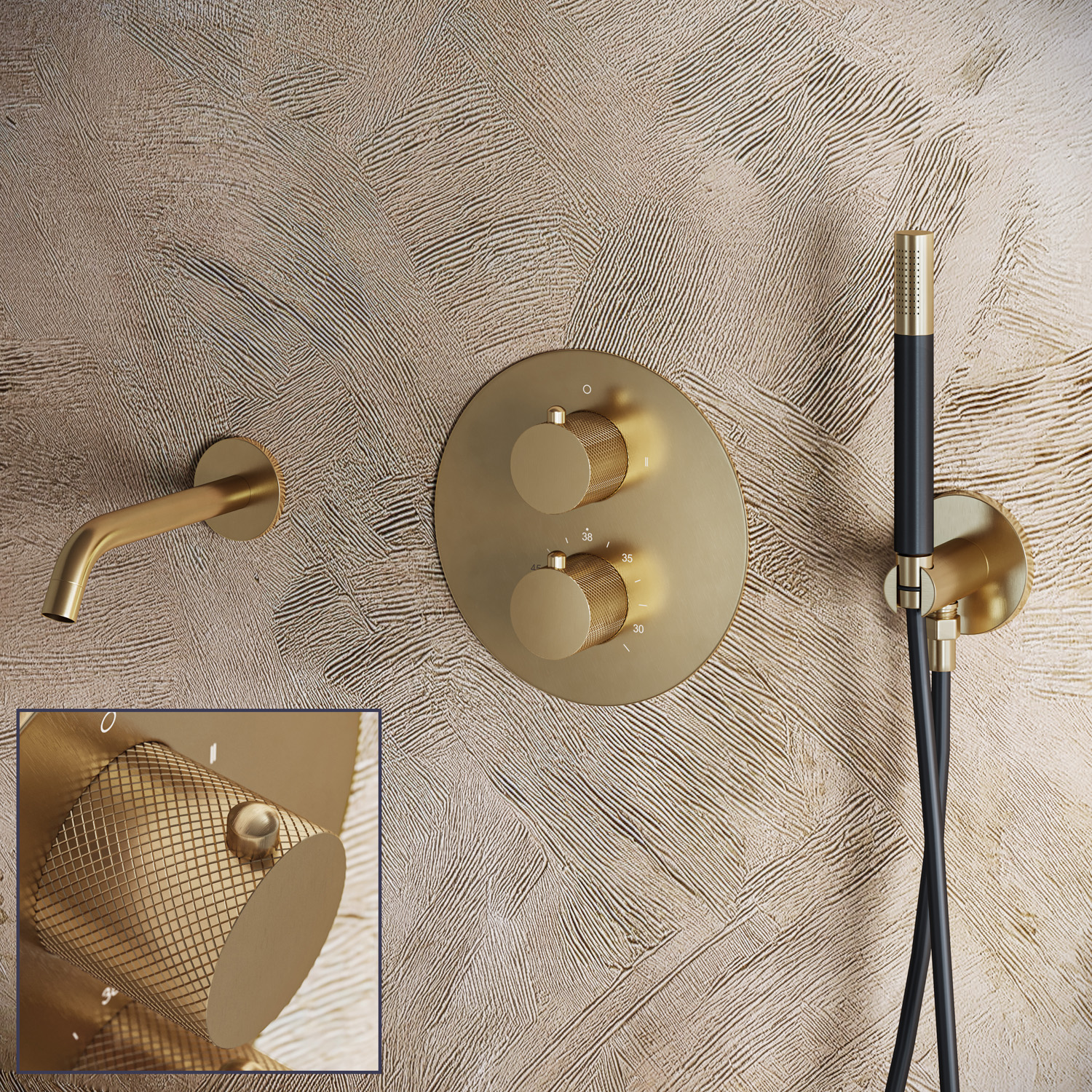 Saniclear Brass Curved Pro inbouw badkraan rond geborsteld messing - mat goud