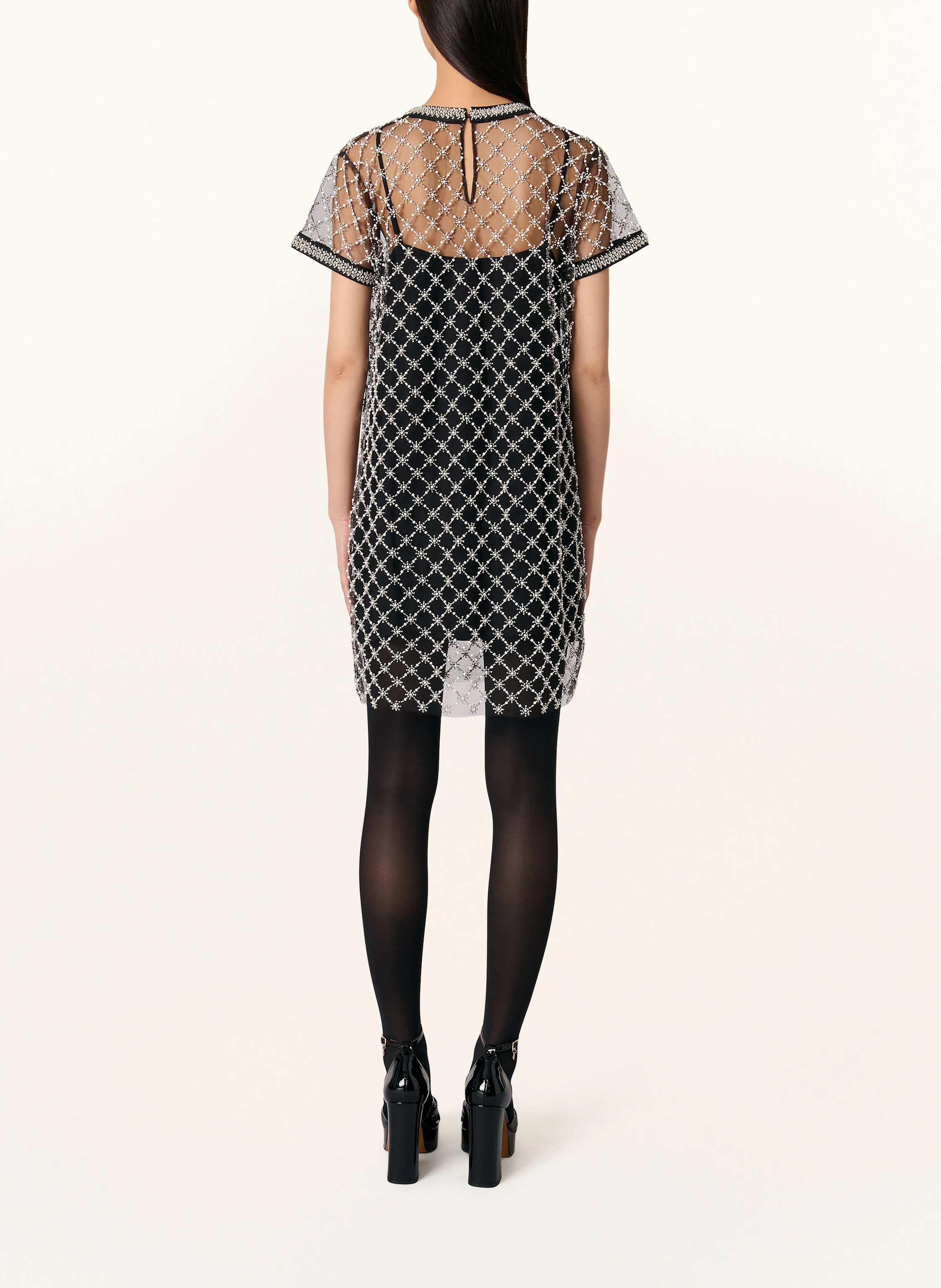 maje Mesh-Kleid mit Schmucksteinen