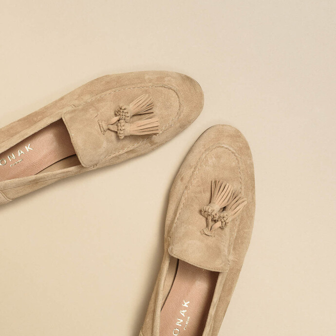 Mocassins à glands  en velours camel
