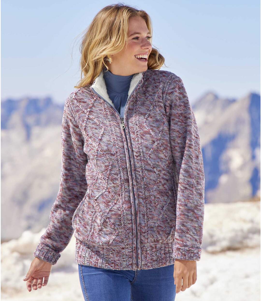 Blouson Tricot Mouliné Doublé Coral