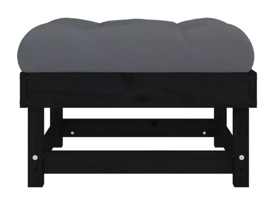 Repose-pied de jardin avec coussin noir bois de pin massif