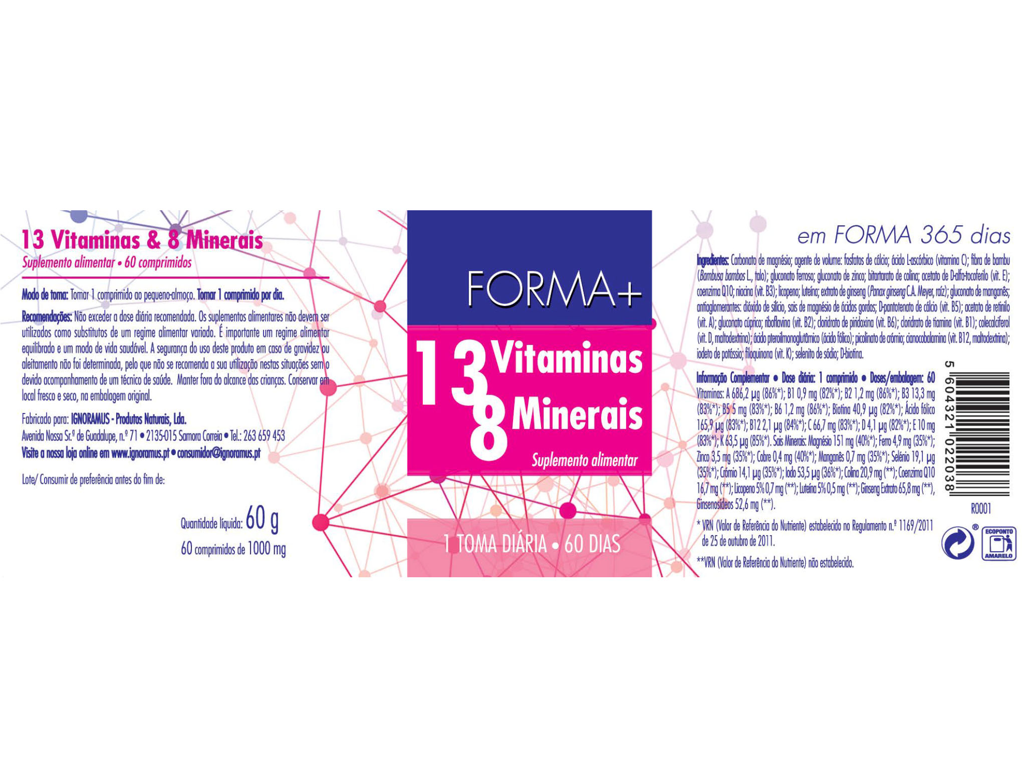 SUPLEMENTO FORMA  13 VITAMINAS 8 MINERAIS 60 CAPS