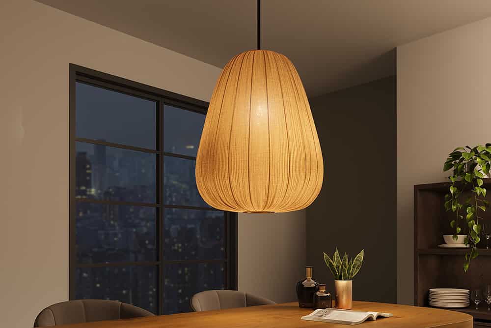 Moderne Hängelampe ORGANIC 45cm natur Stoffschirm Tropfenform Boho