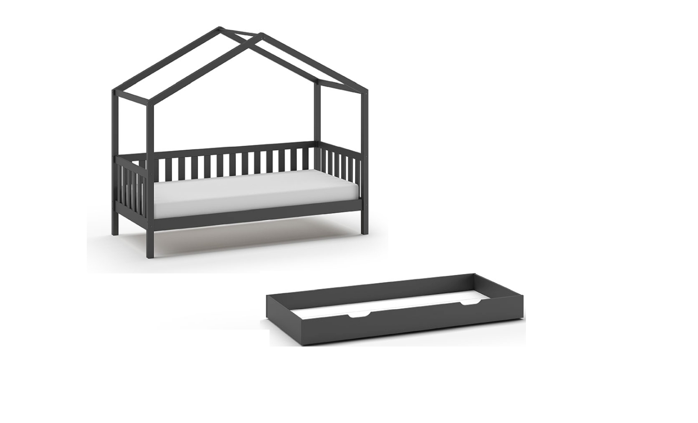 Hausbett DALLAS - anthrazit - Kiefer massiv - 90x200 cm - Bettschublade