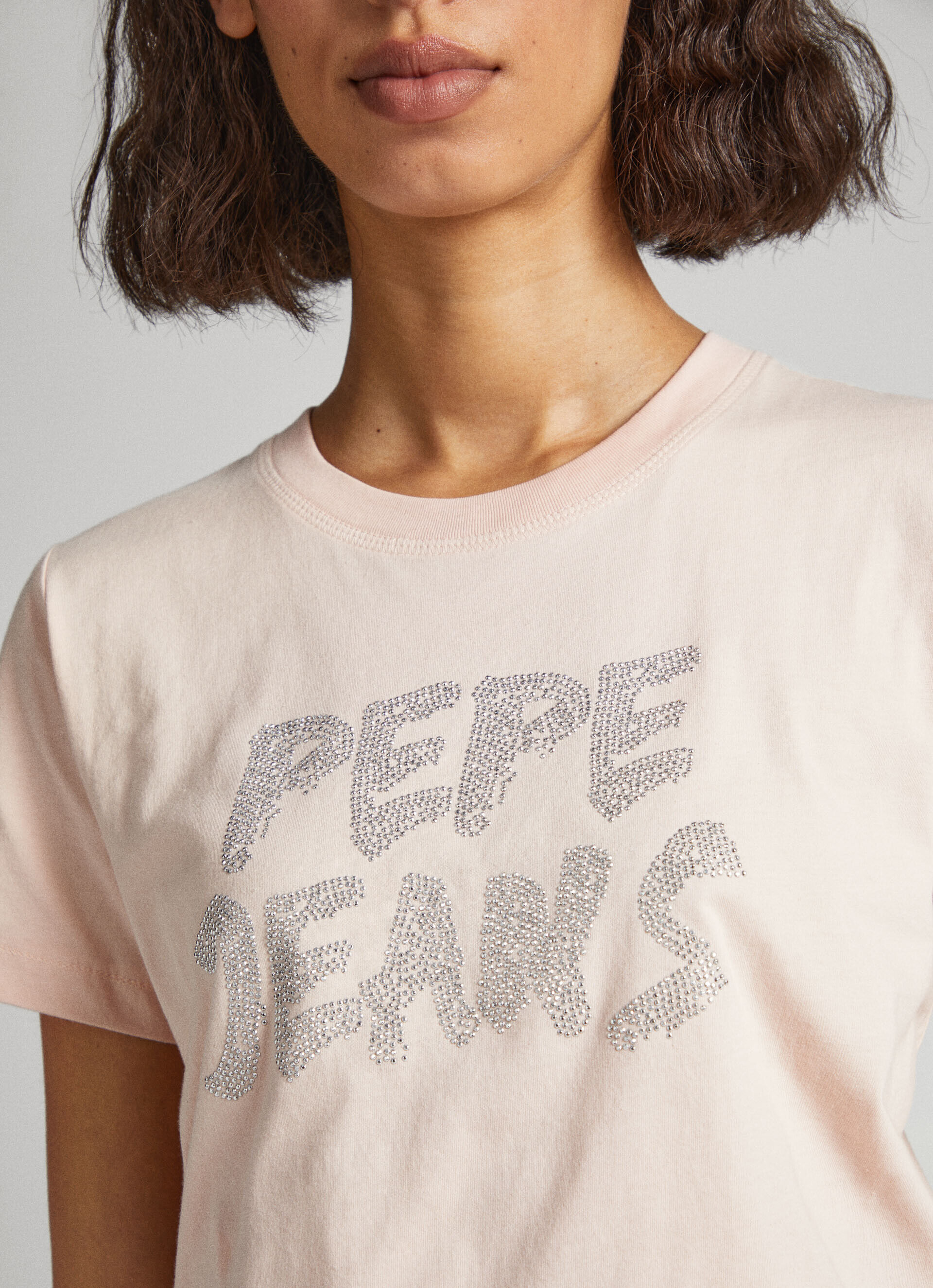Camiseta com logo Strass - rosa acinzentado
