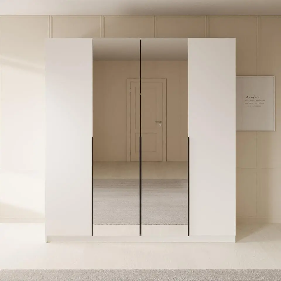 Meubella - Kledingkast Sabre - Wit - 200 cm - Met spiegel