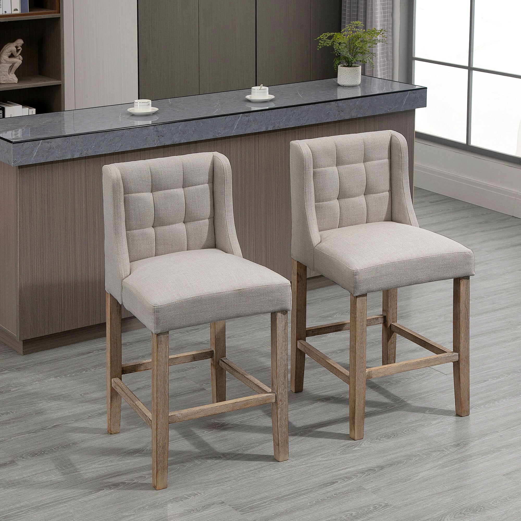 HOMCOM Barhocker 2-er Set, Gebogene Federn Beige 47 x 50 x 101 cm (BxTxH)