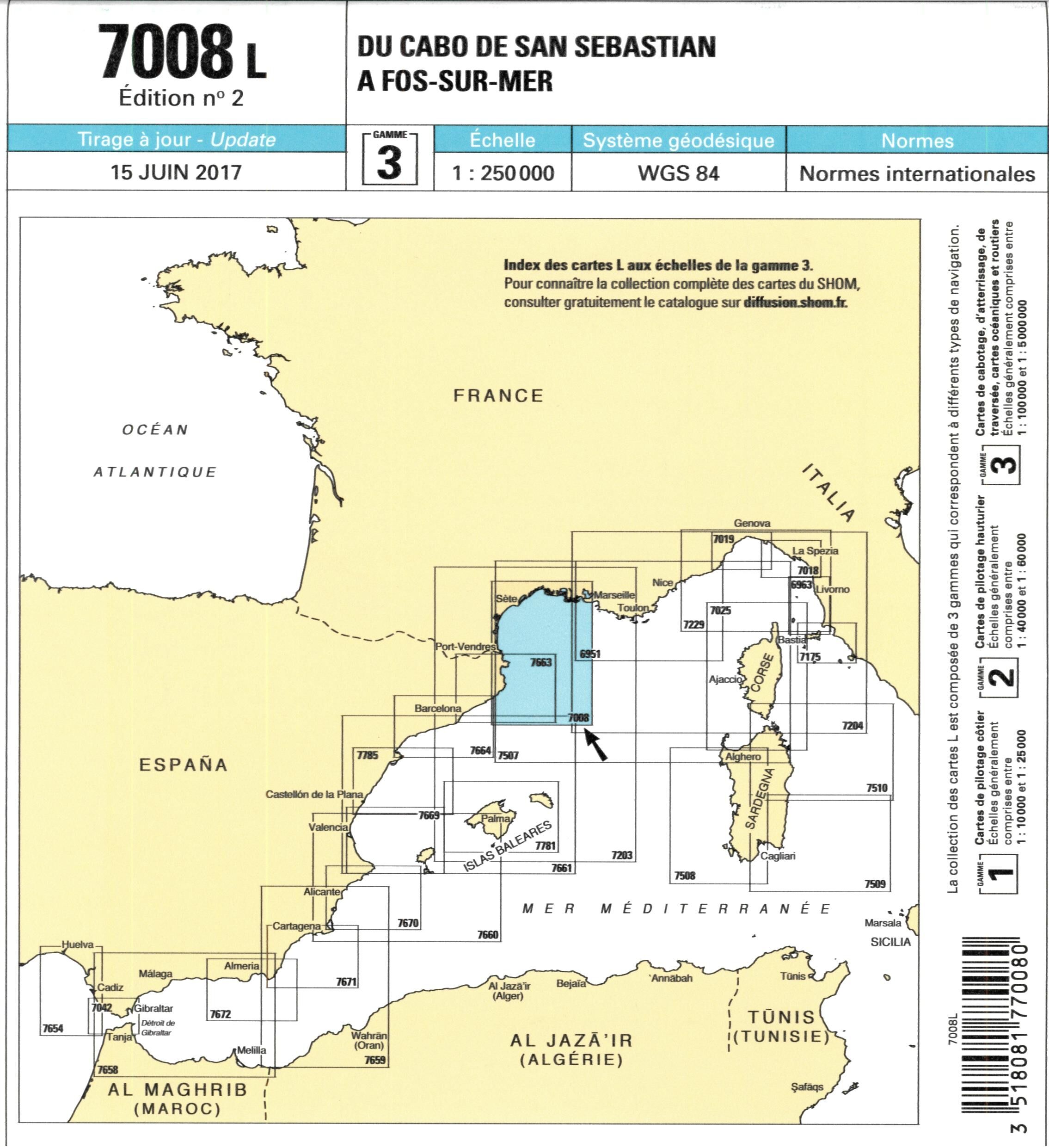 EPSHOM - 7008L DU CABO SE SAN SEBASTIAN A FOS SUR MER