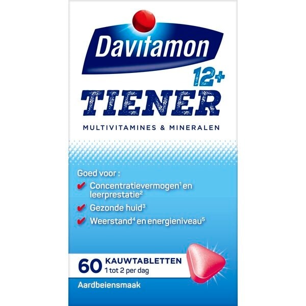 Davitamon Tiener 12+ aardbei (60 kauwtabletten)