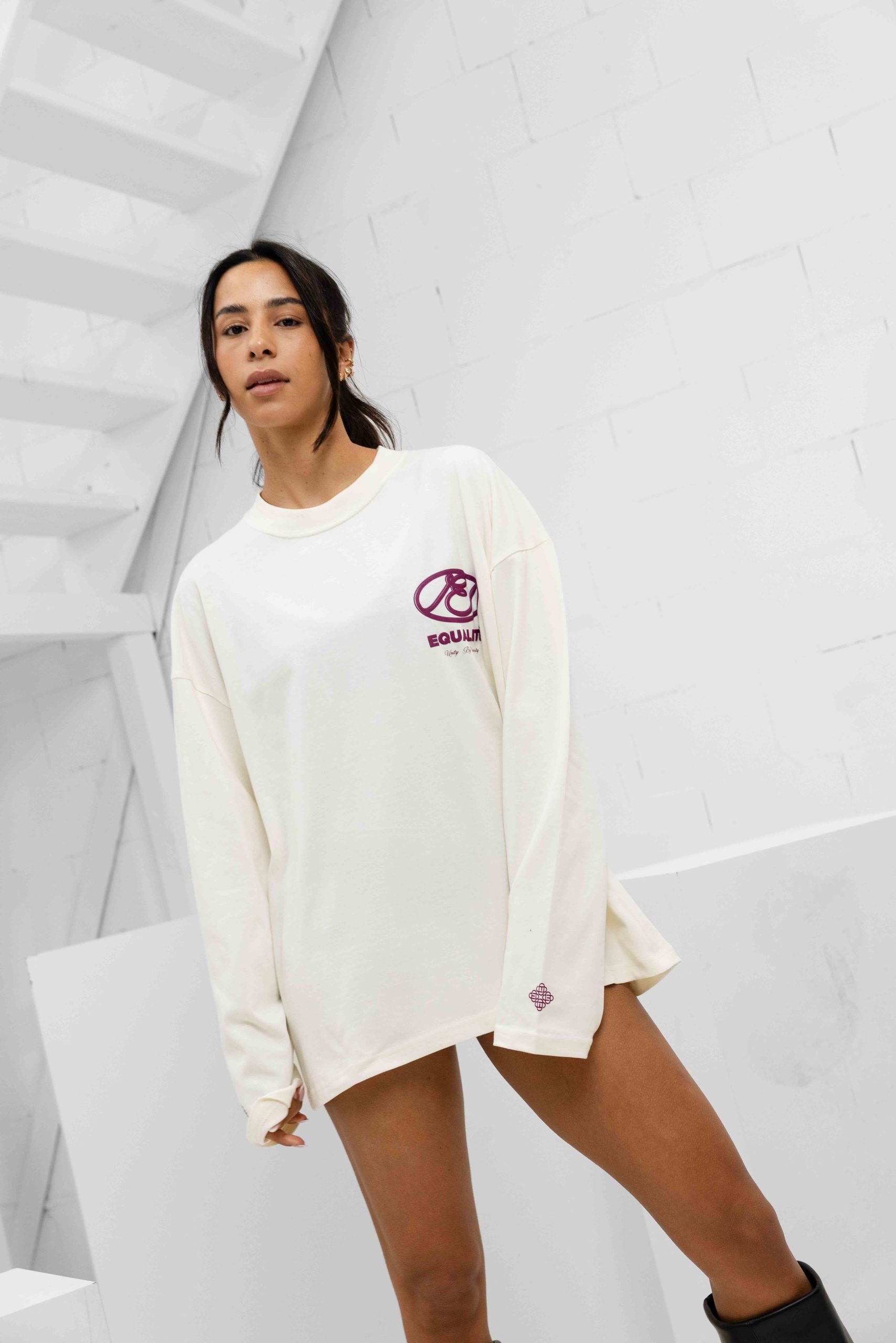 Equalité Arid Longsleeve T-Shirt Dames Gebroken Wit/Paars