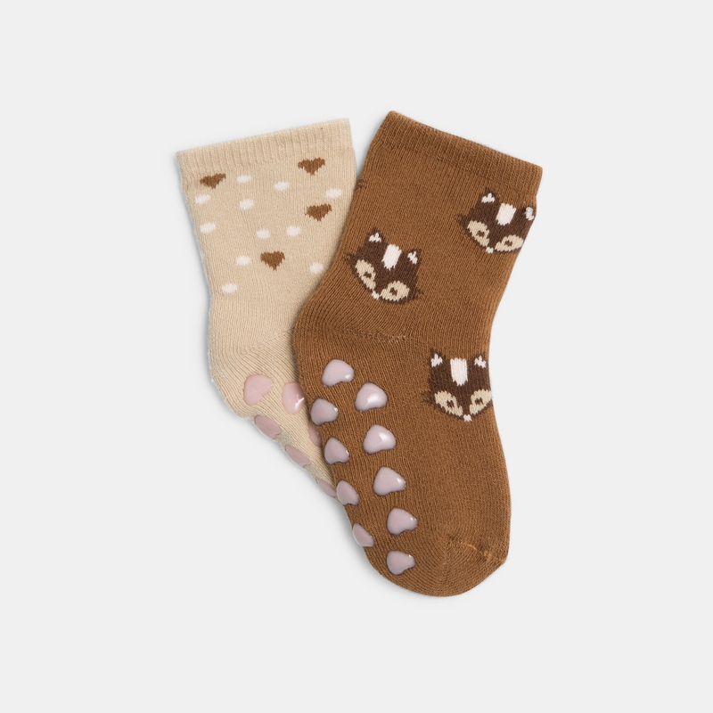 Chaussettes anti-glisse (lot de 2) beige bébé fille