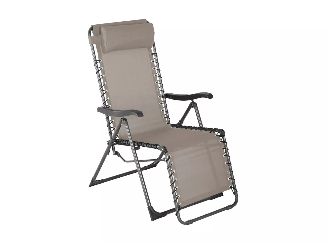 Chaise Longue Gravité Zéro Rebecca Mobili Wollemi 113x66x104 Polyester Acier Beige Gris Foncé