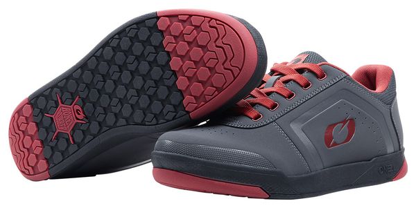Paire de Chaussures VTT O'Neal PINNED FLAT Pedal V.22 Gris/Rouge
