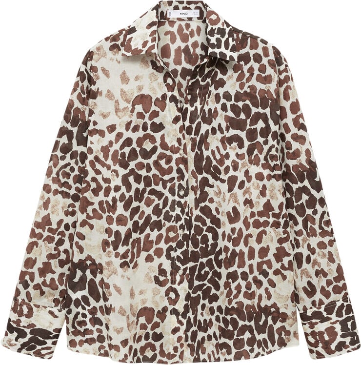 MANGO Printed cotton shirt Light beige