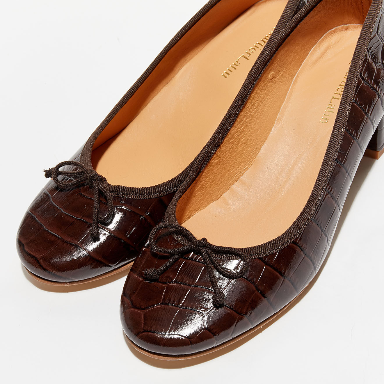 Quartier Latin Ballerines en Cuir croco Albane marron - Talon 4 cm