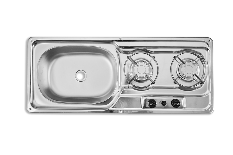 Edelstahl Spüle-Kocher-Kombi - 2-Flamm - 30 mbar