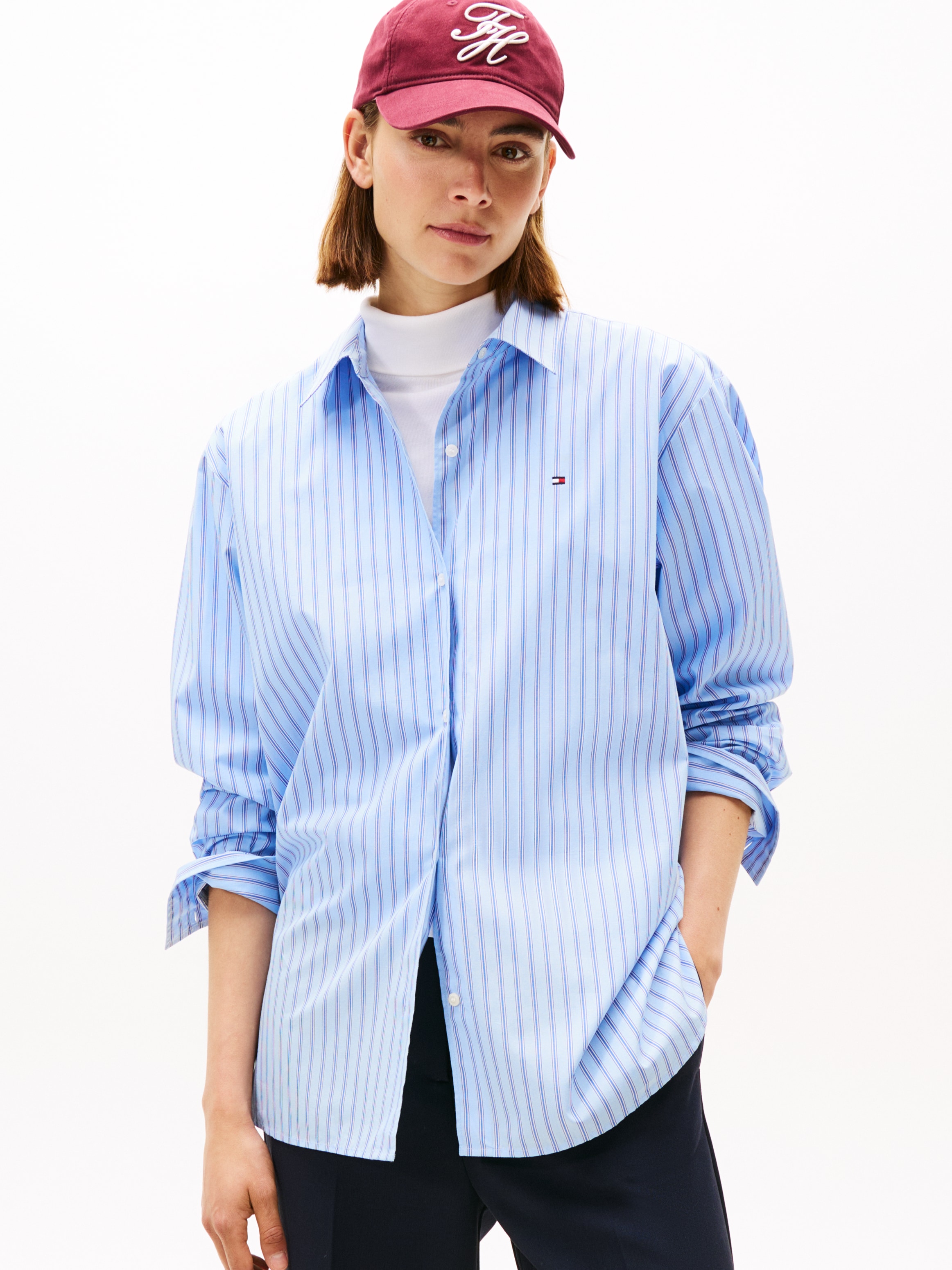 Tommy Hilfiger Hemdbluse »ESS POPLIN EASY FIT SHIRT«, mit abgerundetem Saum