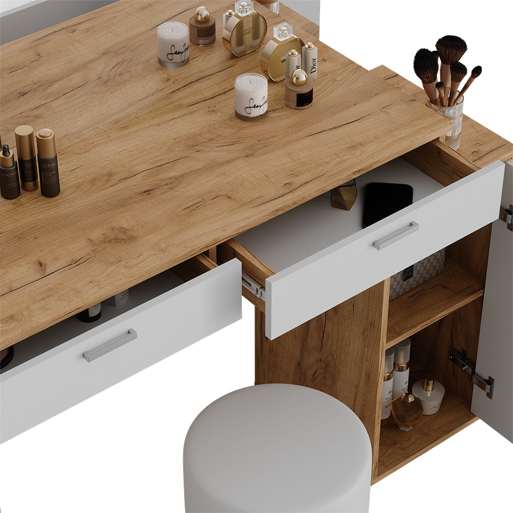 Vicco Schminktisch Regina Eiche Weiß 130 cm mit Hocker