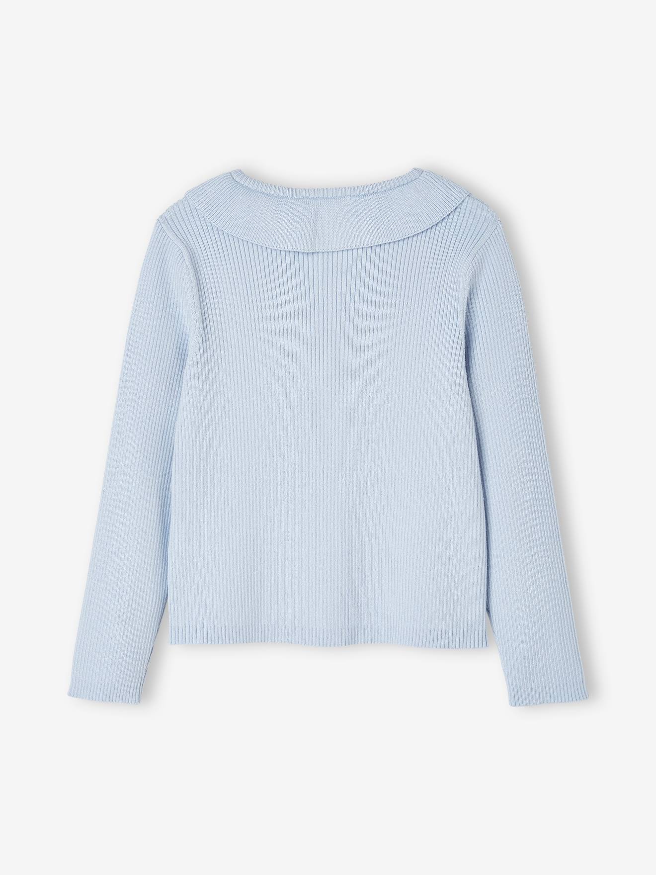 Casaquinho curto com gola de babados, para meninas, azul claro