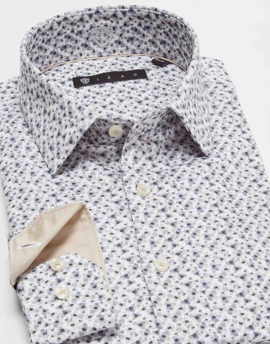 Chemise motif fleurs beige