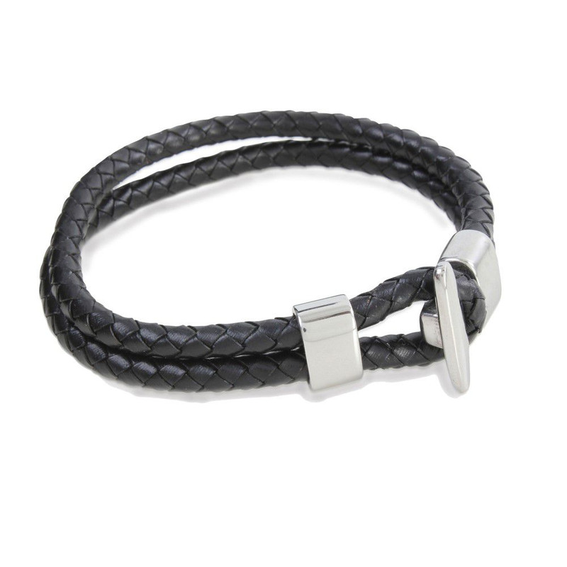 Bracelet en cuir, tressé double, brun, Como