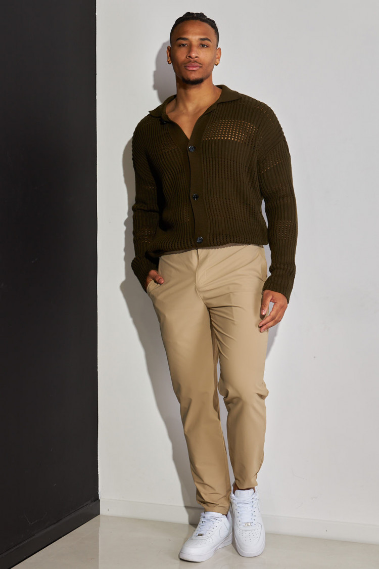 Gilet en maille ajourée kaki
