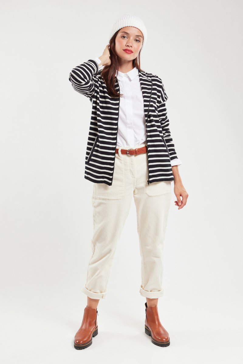 Sweat rayé à capuche - coton et laine