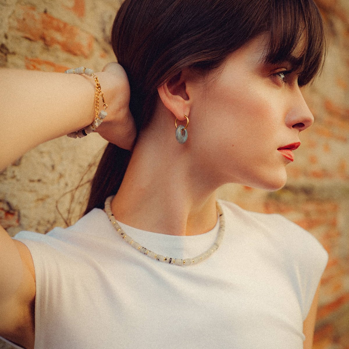 Collier, bracelet et boucles d'oreilles Blima en pierres Labradorite