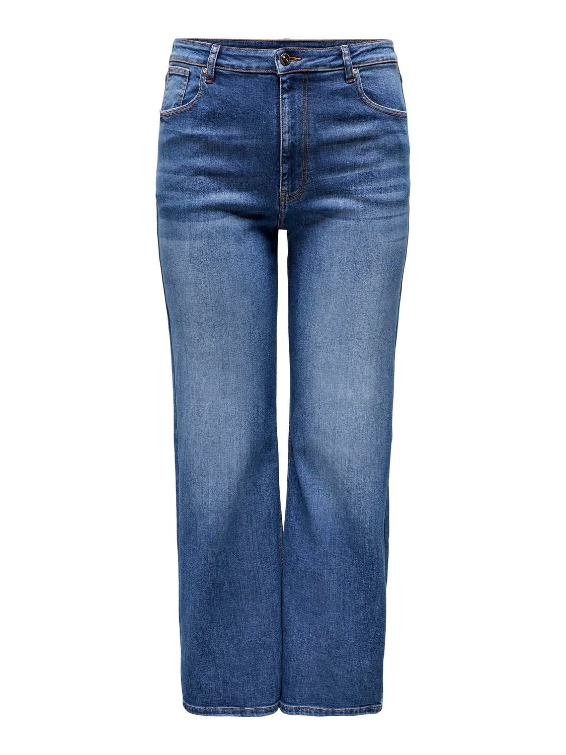CARJUICY Hohe Taille Weiter Beinschnitt Jeans Medium Blue Denim