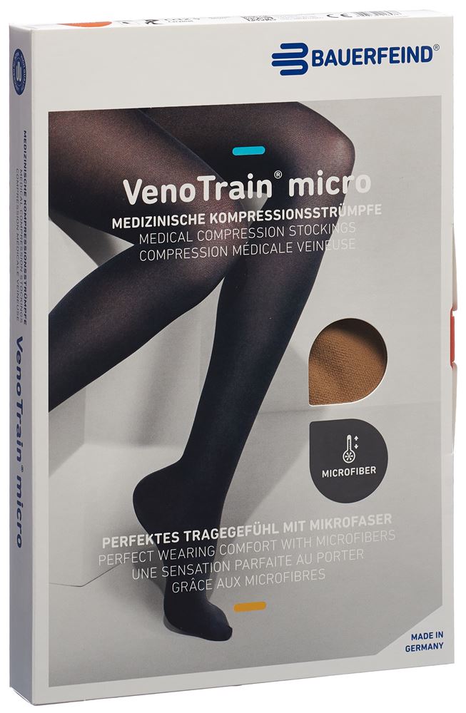 Bauerfeind VenoTrain Micro KKL2 AG<br>1 Paar, M, normal/short offene Fussspitze Mikronoppenhaftband caramel