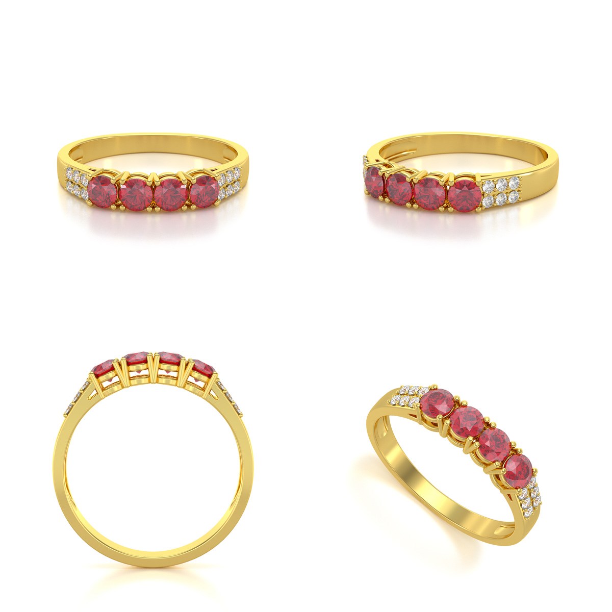Bague ADEN Or 585 Jaune Rubis et diamants 2.382grs