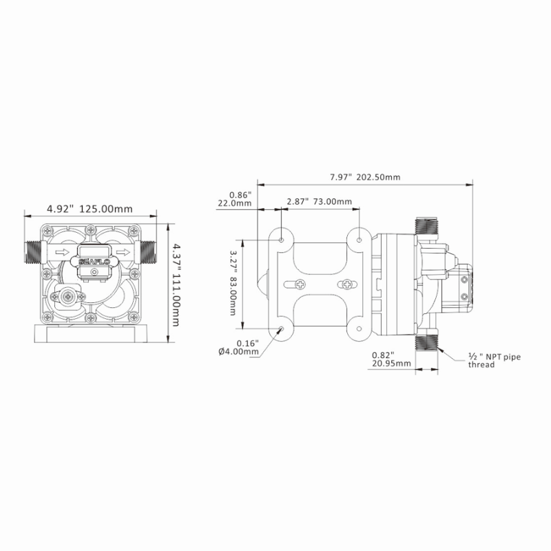 Seaflo 12 volt Membraanpomp - 7.6 L/min