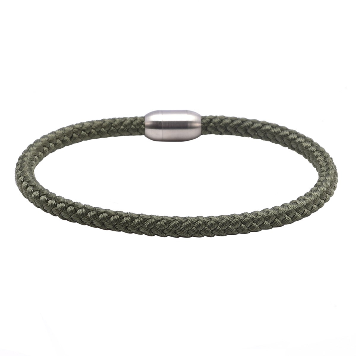 Bracelet Corde Tressé Kaki Et Acier-Medium-18cm