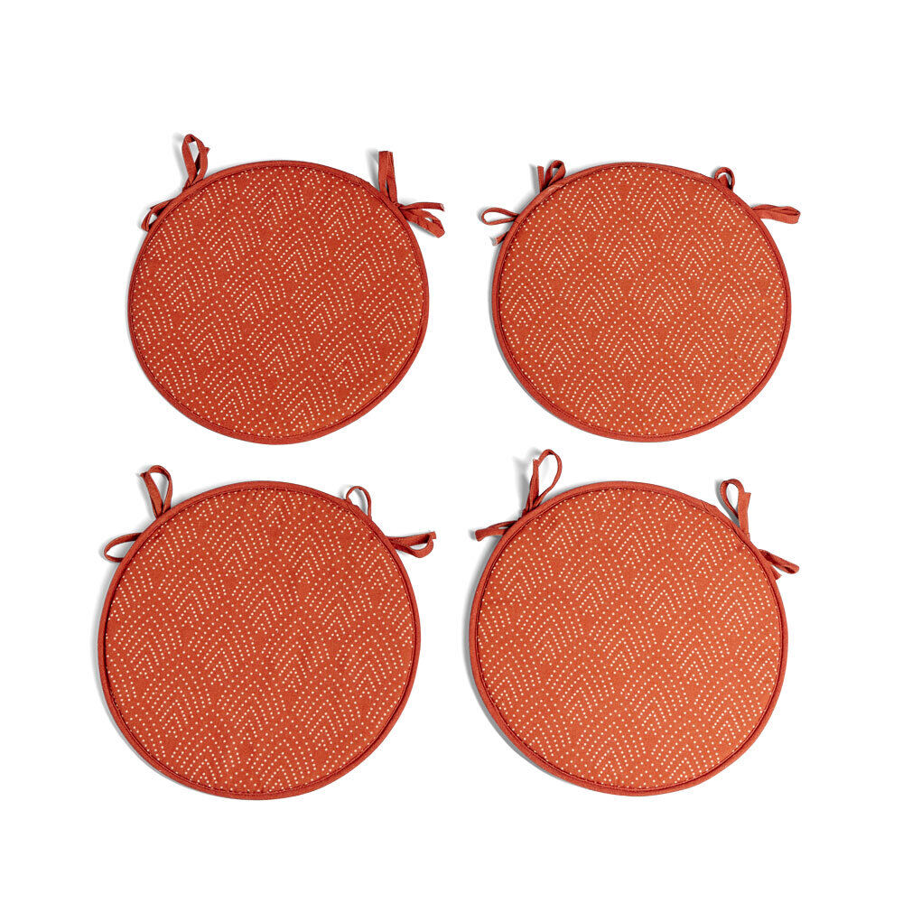 Lot de 4 galettes de chaise polyester et cot orange terracotta Ø38cm