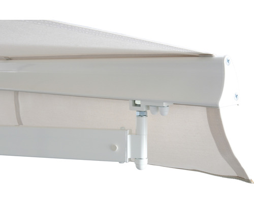 SOLUNA knikarmscherm Proof 2,5x2 Stoffen design 7559 Frame RAL 9010 Zuiver wit Aandrijving rechts incl. slinger