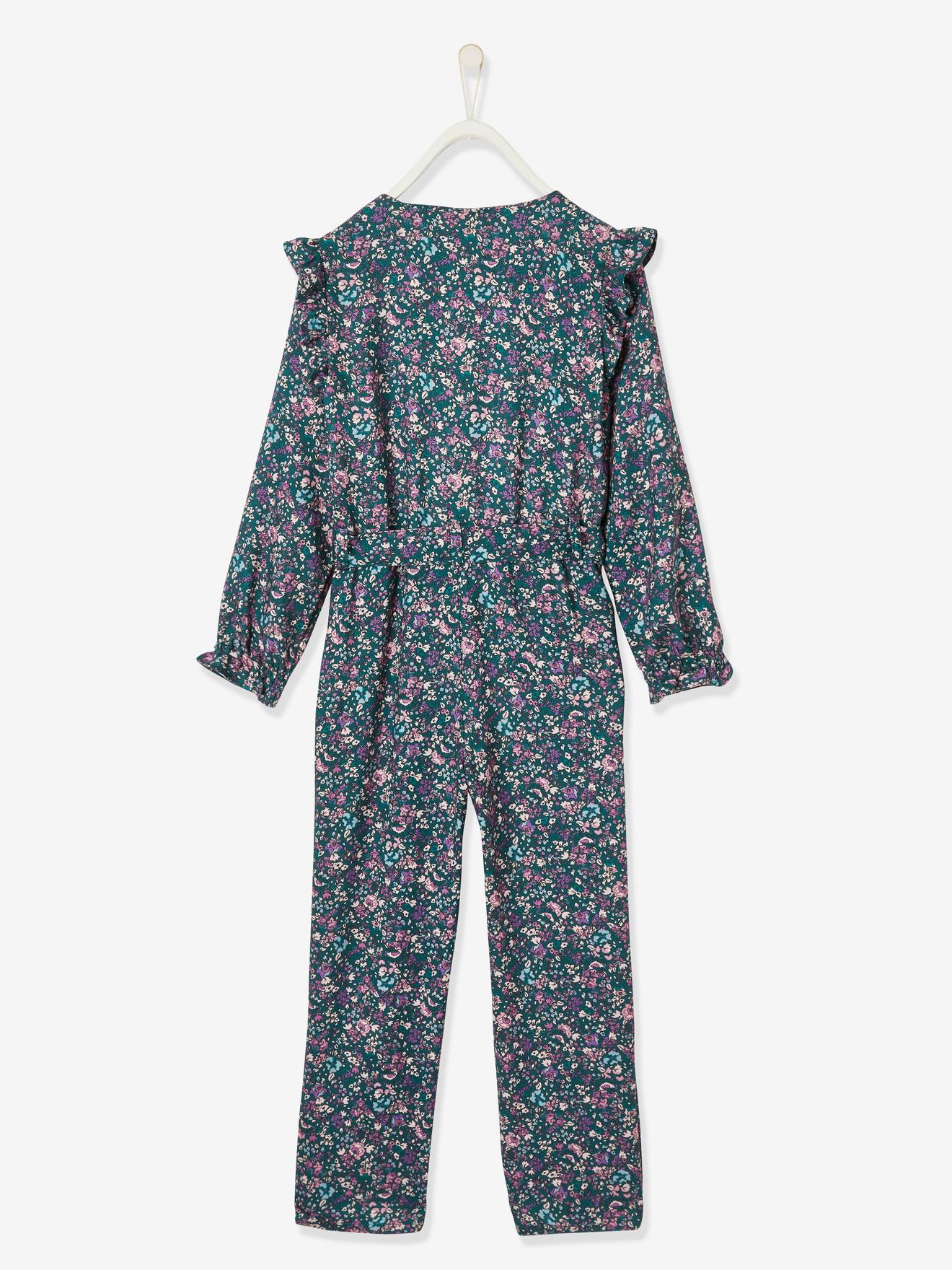 Macacão azul escuro com estampa floral para meninas
