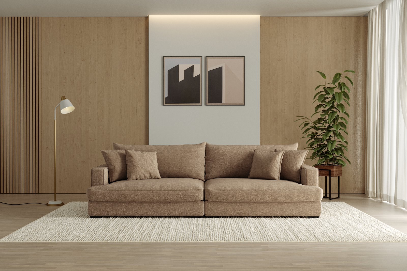 Rossi Lux 4-seter sofa Tekstil Beatto 1012 Brown, arm A med sorte ben. Lux Komfort.