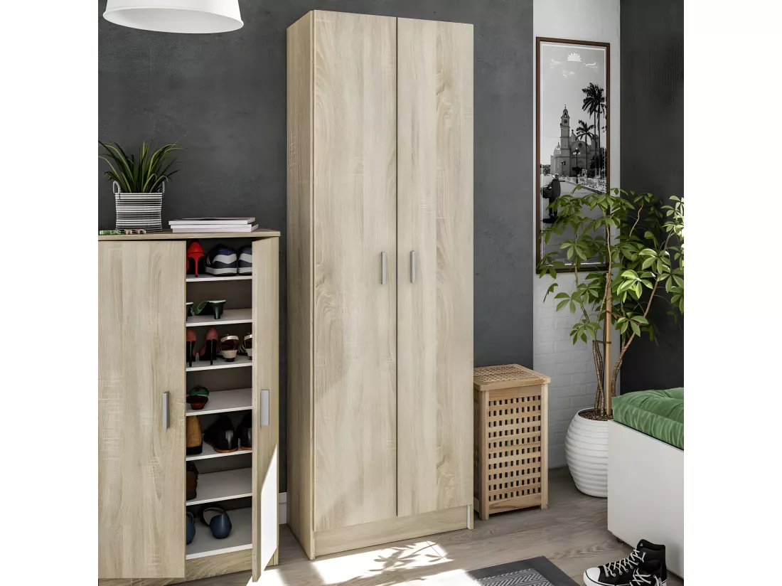 Armoire à chaussures 2 portes - Chêne - MULA - L 59 x l 37x H 180