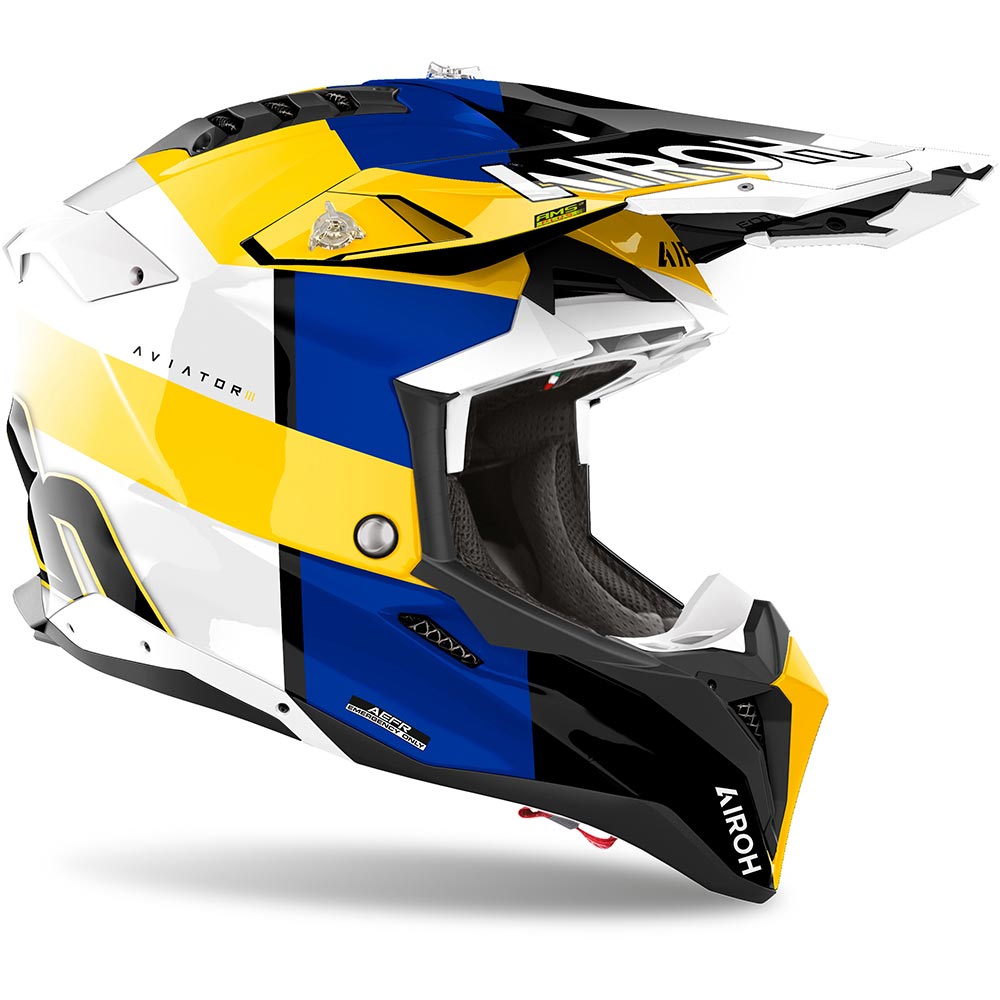 Airoh - Casque Aviator 3 Monarch Bleu / Jaune / Blanc / Brillant